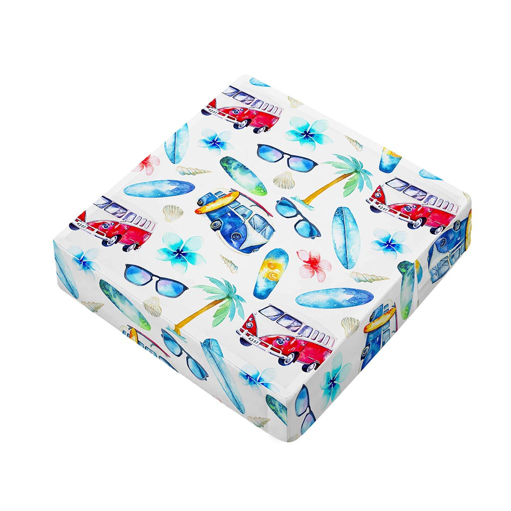 Watercolor Surfing Pattern Print Outdoor Seat Cushion Cover