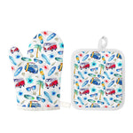 Watercolor Surfing Pattern Print Oven Mitt And Pot Holder Set