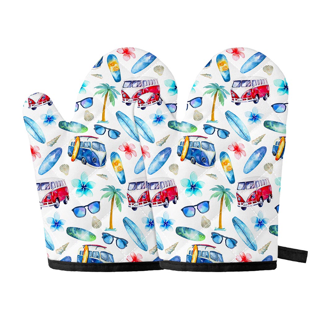 Watercolor Surfing Pattern Print Oven Mitts