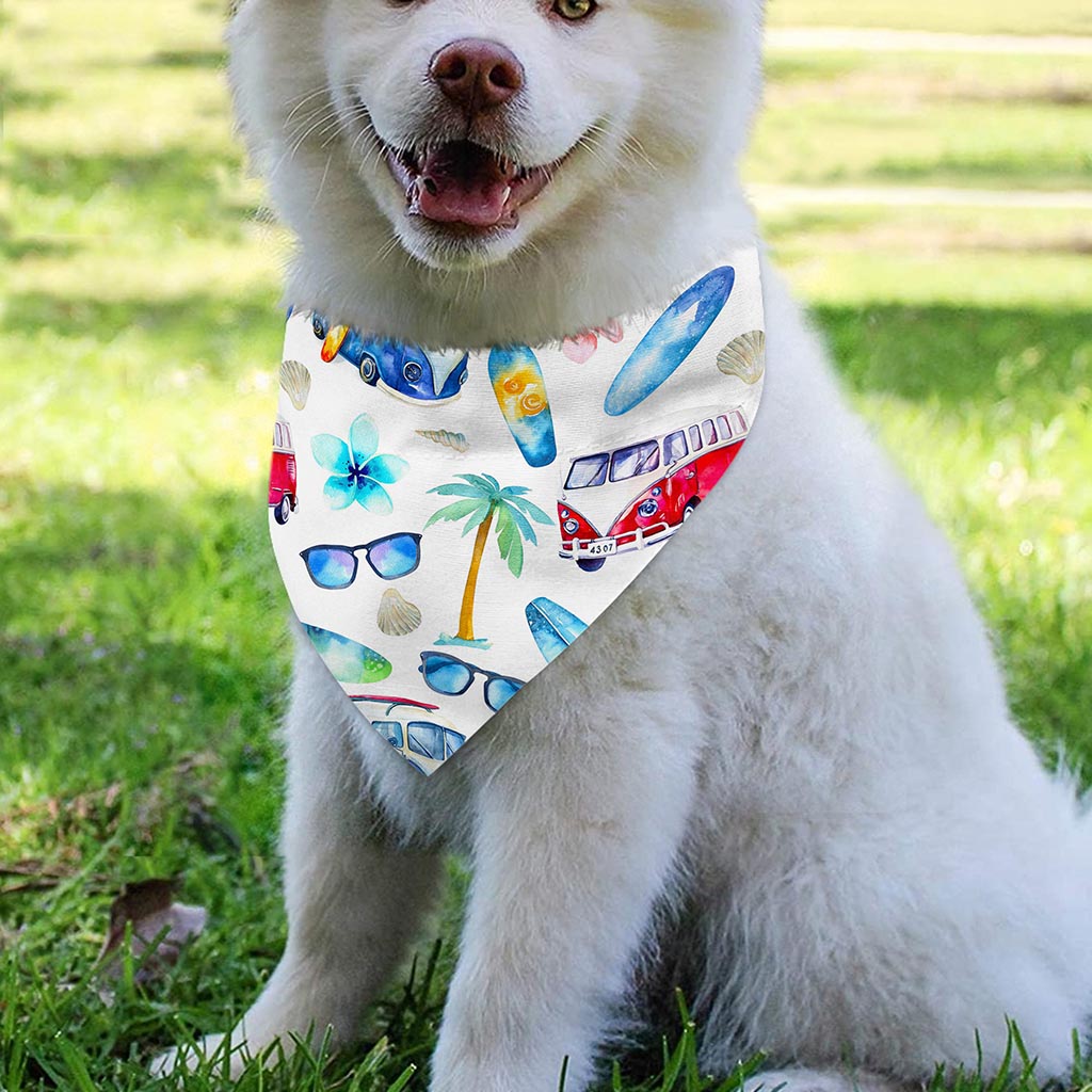Watercolor Surfing Pattern Print Over The Collar Dog Bandana