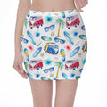 Watercolor Surfing Pattern Print Pencil Mini Skirt