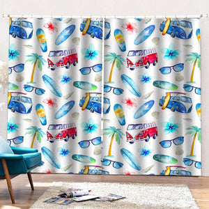 Watercolor Surfing Pattern Print Pencil Pleat Curtains