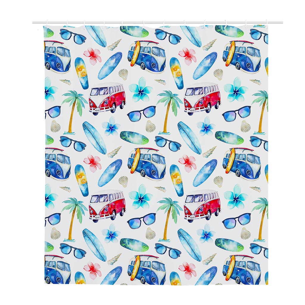 Watercolor Surfing Pattern Print Polyester Shower Curtain