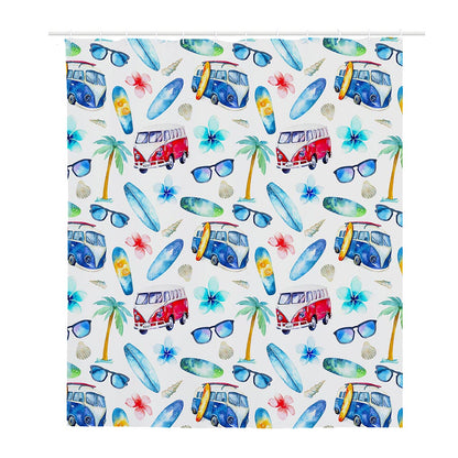 Watercolor Surfing Pattern Print Polyester Shower Curtain