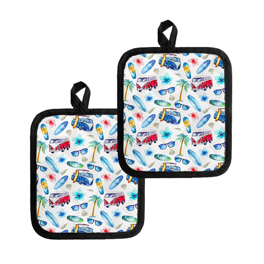 Watercolor Surfing Pattern Print Pot Holders