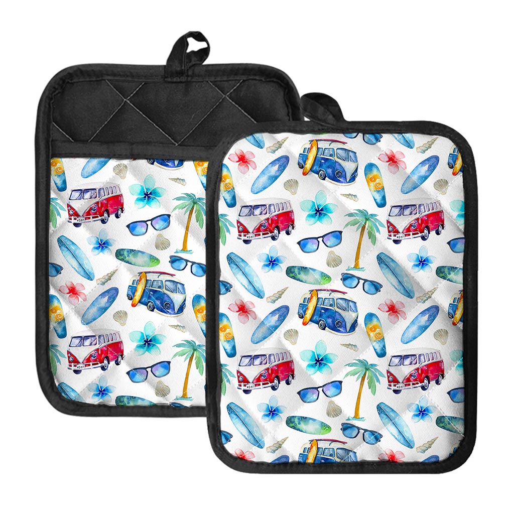 Watercolor Surfing Pattern Print Pot Holders With Pocket