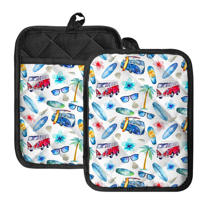Watercolor Surfing Pattern Print Pot Holders With Pocket