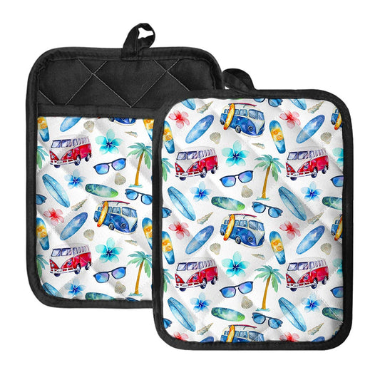 Watercolor Surfing Pattern Print Pot Holders With Pocket