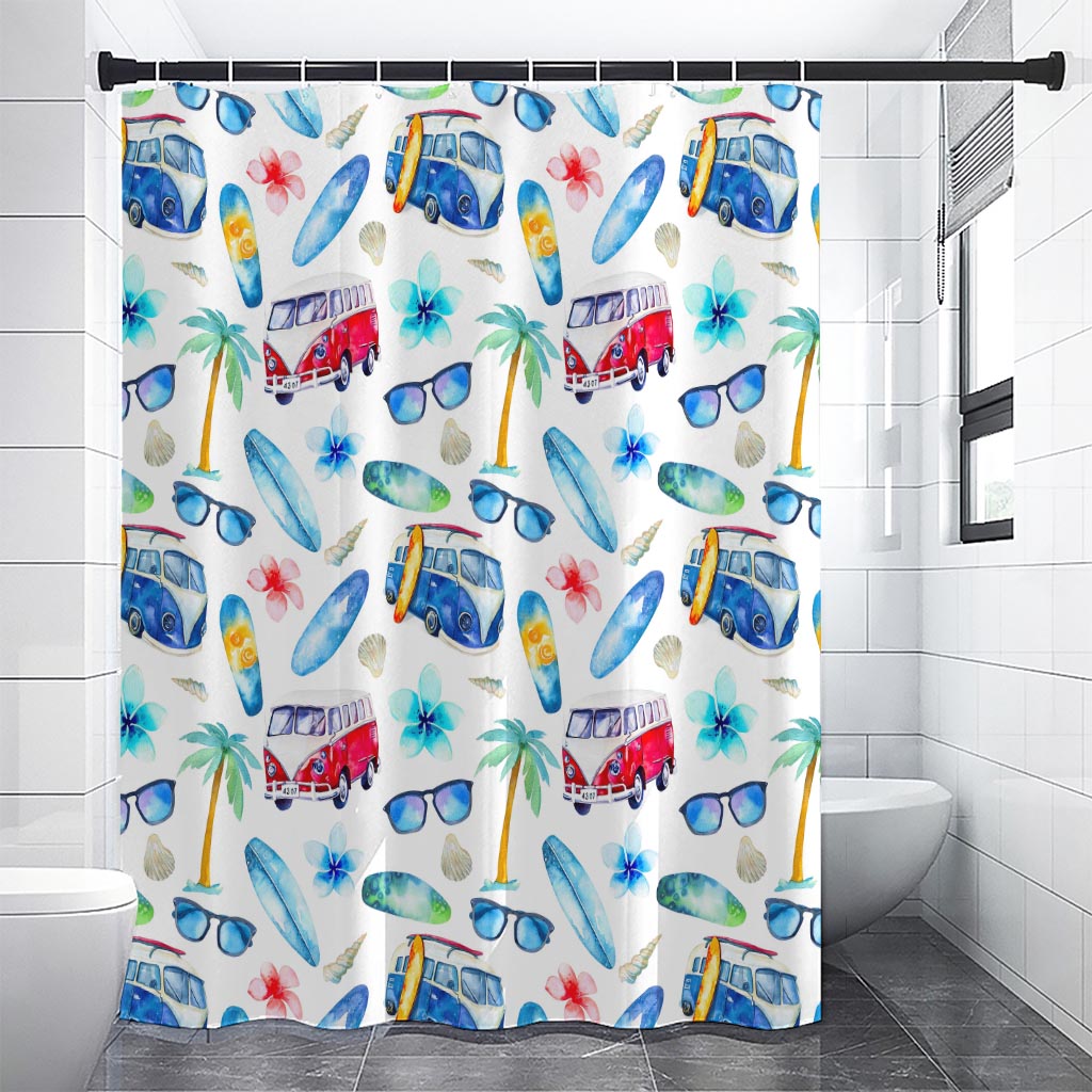 Watercolor Surfing Pattern Print Premium Shower Curtain