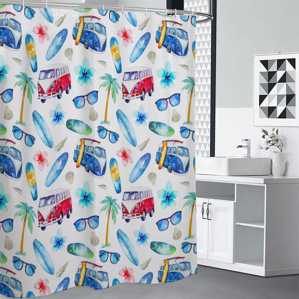 Watercolor Surfing Pattern Print Premium Shower Curtain