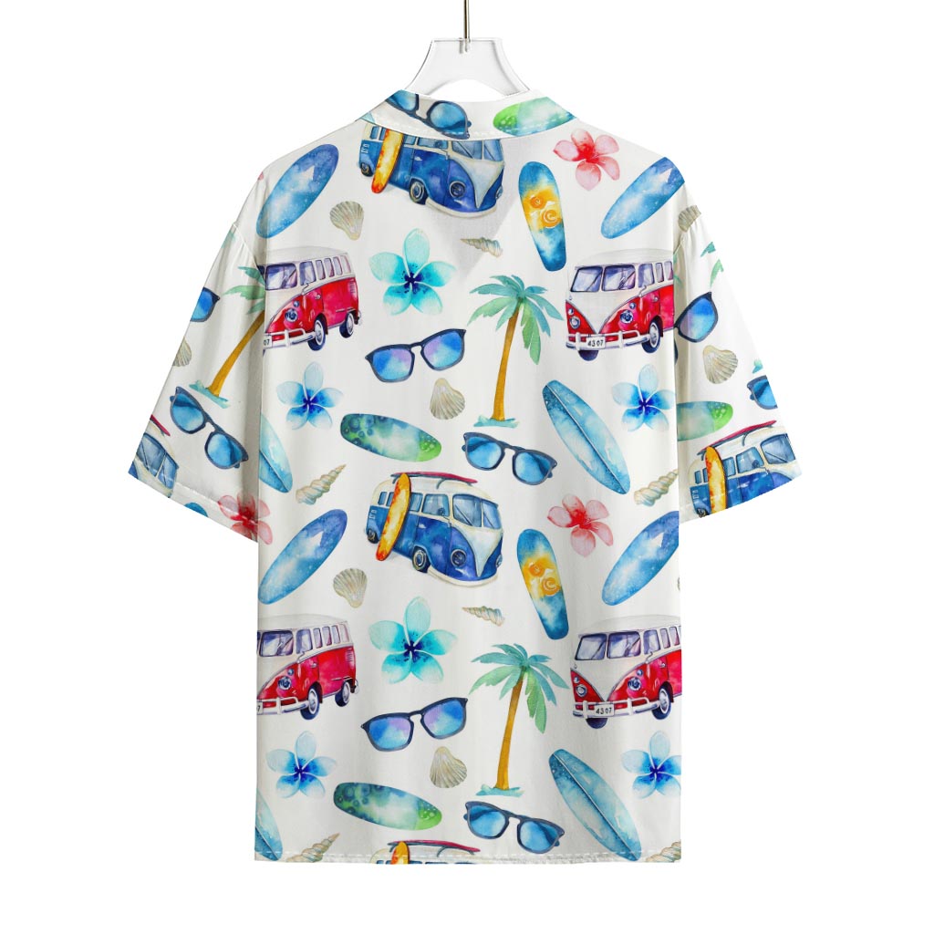 Watercolor Surfing Pattern Print Rayon Hawaiian Shirt