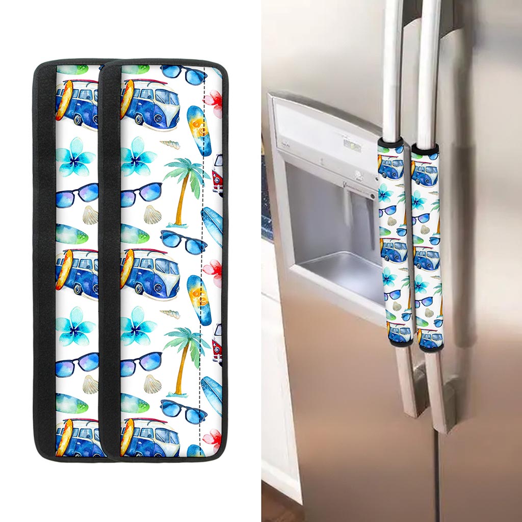 Watercolor Surfing Pattern Print Refrigerator Handle Covers