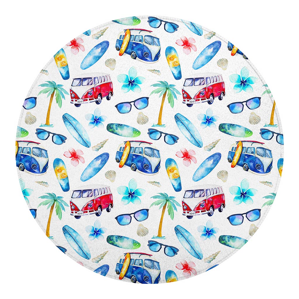 Watercolor Surfing Pattern Print Round Blanket