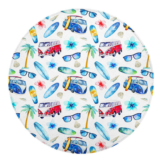 Watercolor Surfing Pattern Print Round Blanket