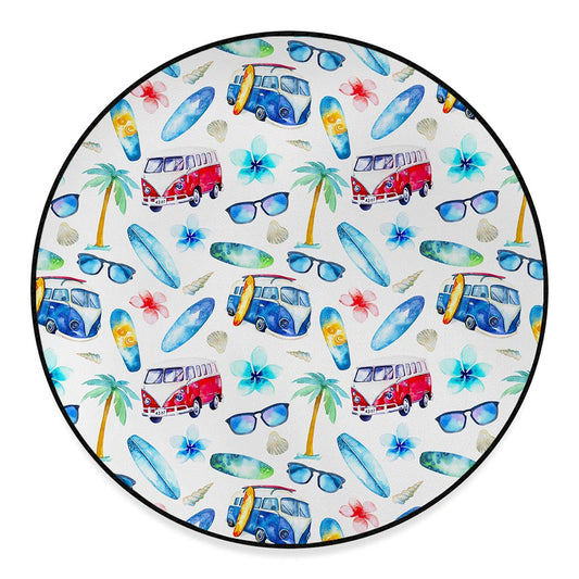 Watercolor Surfing Pattern Print Round Floor Mat