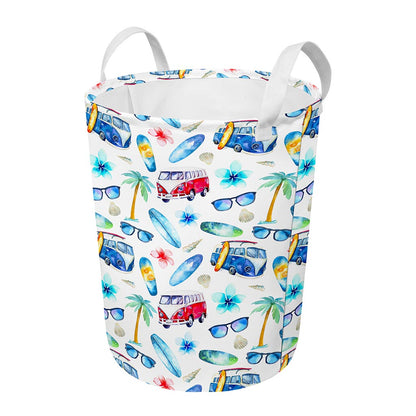 Watercolor Surfing Pattern Print Round Laundry Basket