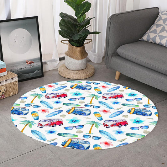 Watercolor Surfing Pattern Print Round Rug
