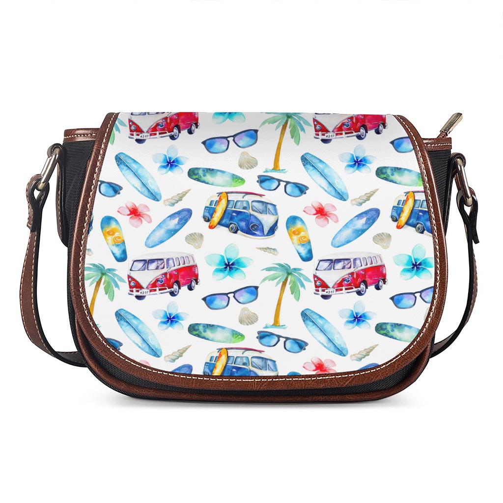 Watercolor Surfing Pattern Print Saddle Bag