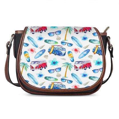 Watercolor Surfing Pattern Print Saddle Bag