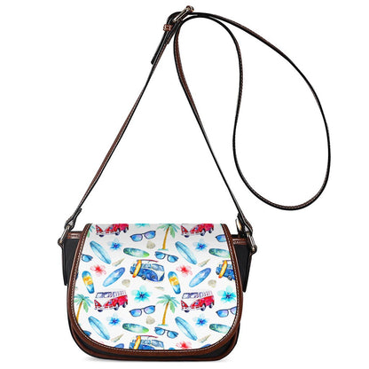 Watercolor Surfing Pattern Print Saddle Bag