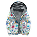 Watercolor Surfing Pattern Print Sherpa Lined Zip Up Hoodie