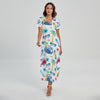 Watercolor Surfing Pattern Print Short Sleeve Maxi Dress