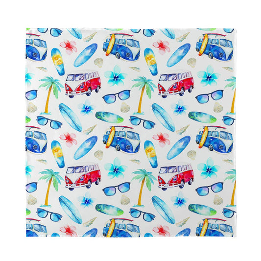 Watercolor Surfing Pattern Print Silk Bandana