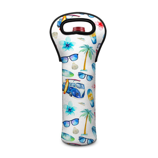Watercolor Surfing Pattern Print Single Neoprene Wine Tote