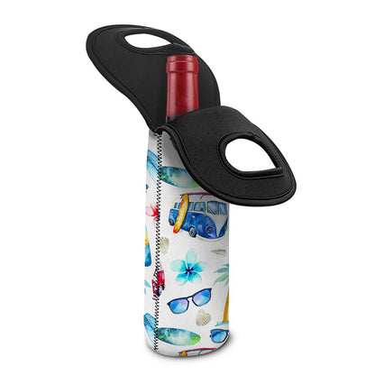 Watercolor Surfing Pattern Print Single Neoprene Wine Tote