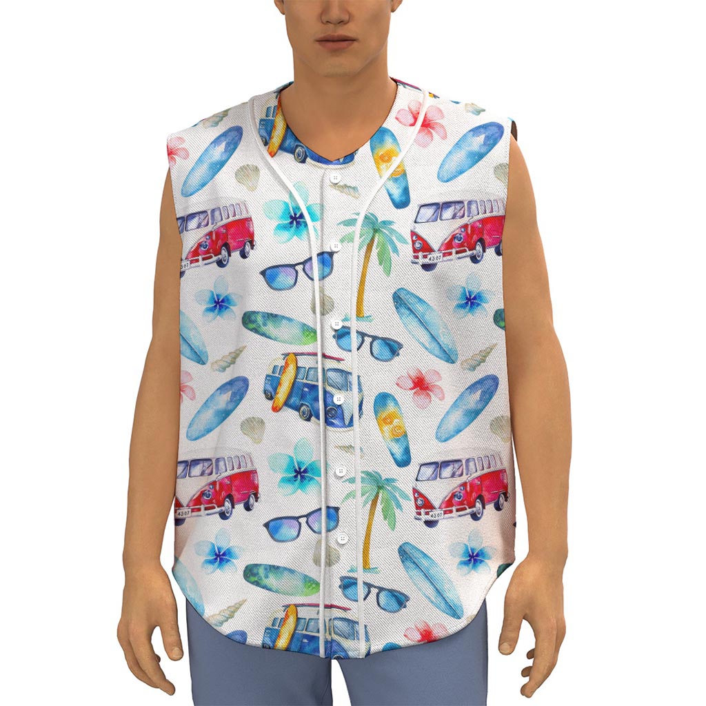 Watercolor Surfing Pattern Print Sleeveless Baseball Jersey