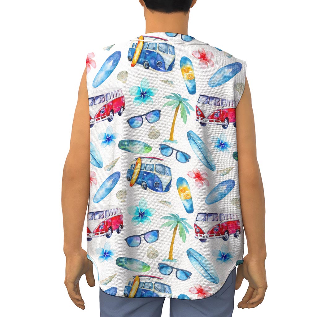 Watercolor Surfing Pattern Print Sleeveless Baseball Jersey
