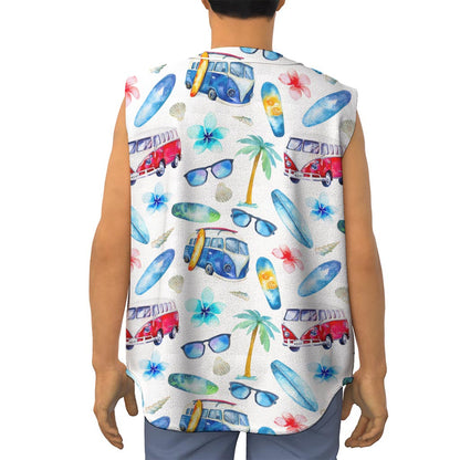 Watercolor Surfing Pattern Print Sleeveless Baseball Jersey