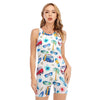 Watercolor Surfing Pattern Print Sleeveless One Piece Swimsuit