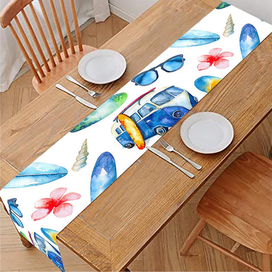 Watercolor Surfing Pattern Print Table Runner