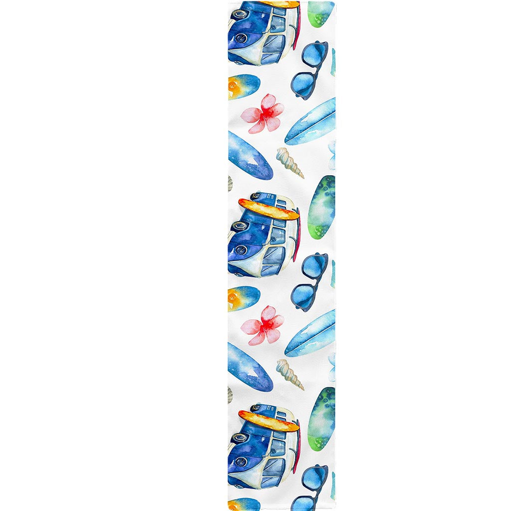 Watercolor Surfing Pattern Print Table Runner