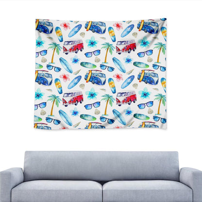 Watercolor Surfing Pattern Print Tapestry