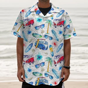 Watercolor Surfing Pattern Print Textured Short Sleeve Shirt