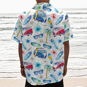 Watercolor Surfing Pattern Print Textured Short Sleeve Shirt