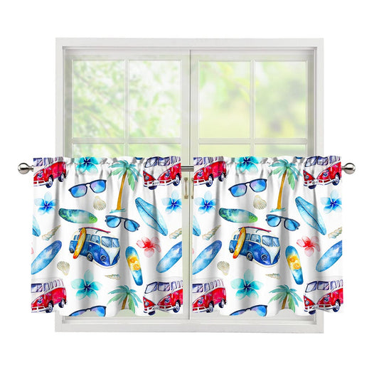 Watercolor Surfing Pattern Print Tier Curtains
