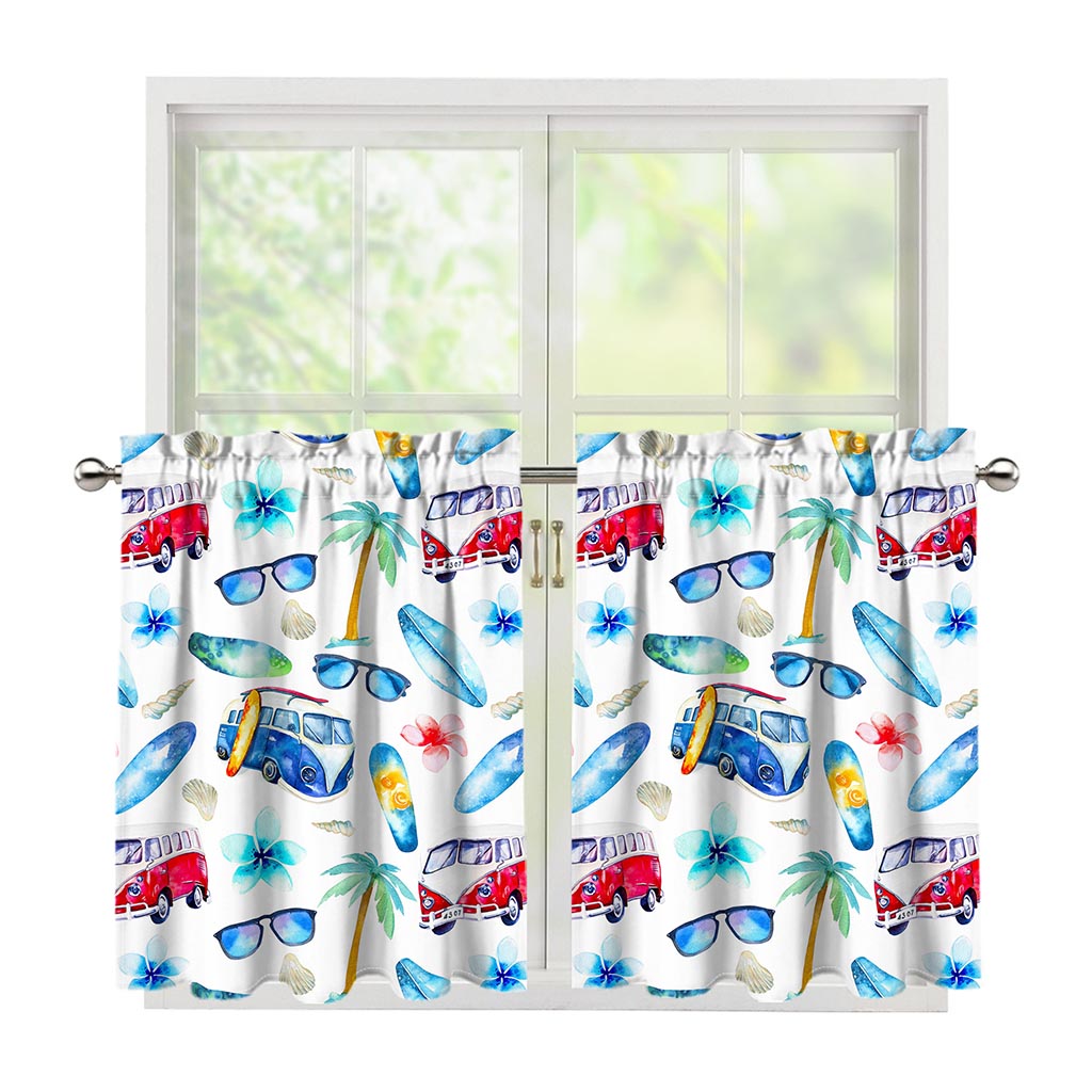 Watercolor Surfing Pattern Print Tier Curtains