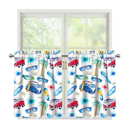 Watercolor Surfing Pattern Print Tier Curtains