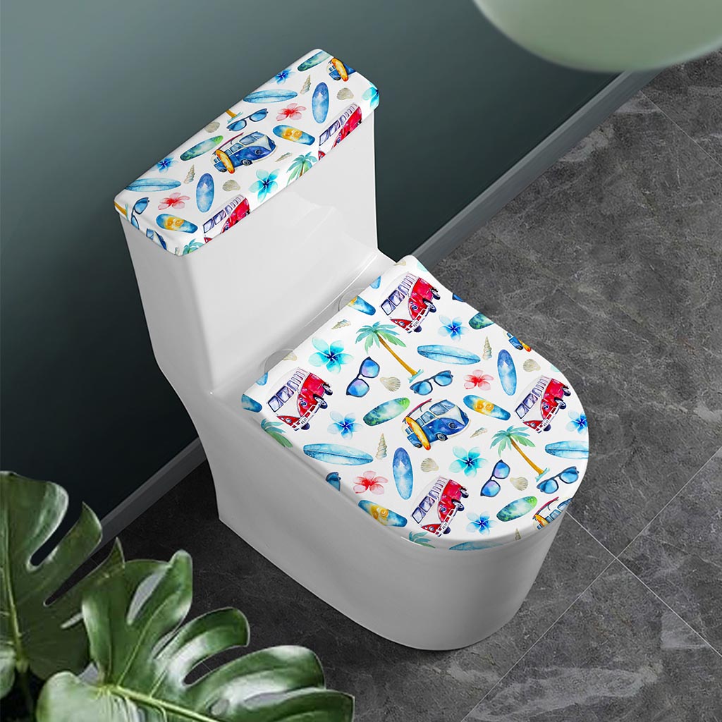 Watercolor Surfing Pattern Print Toilet Lid And Tank Cover Set