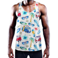 Watercolor Surfing Pattern Print Men's Workout Tank Top