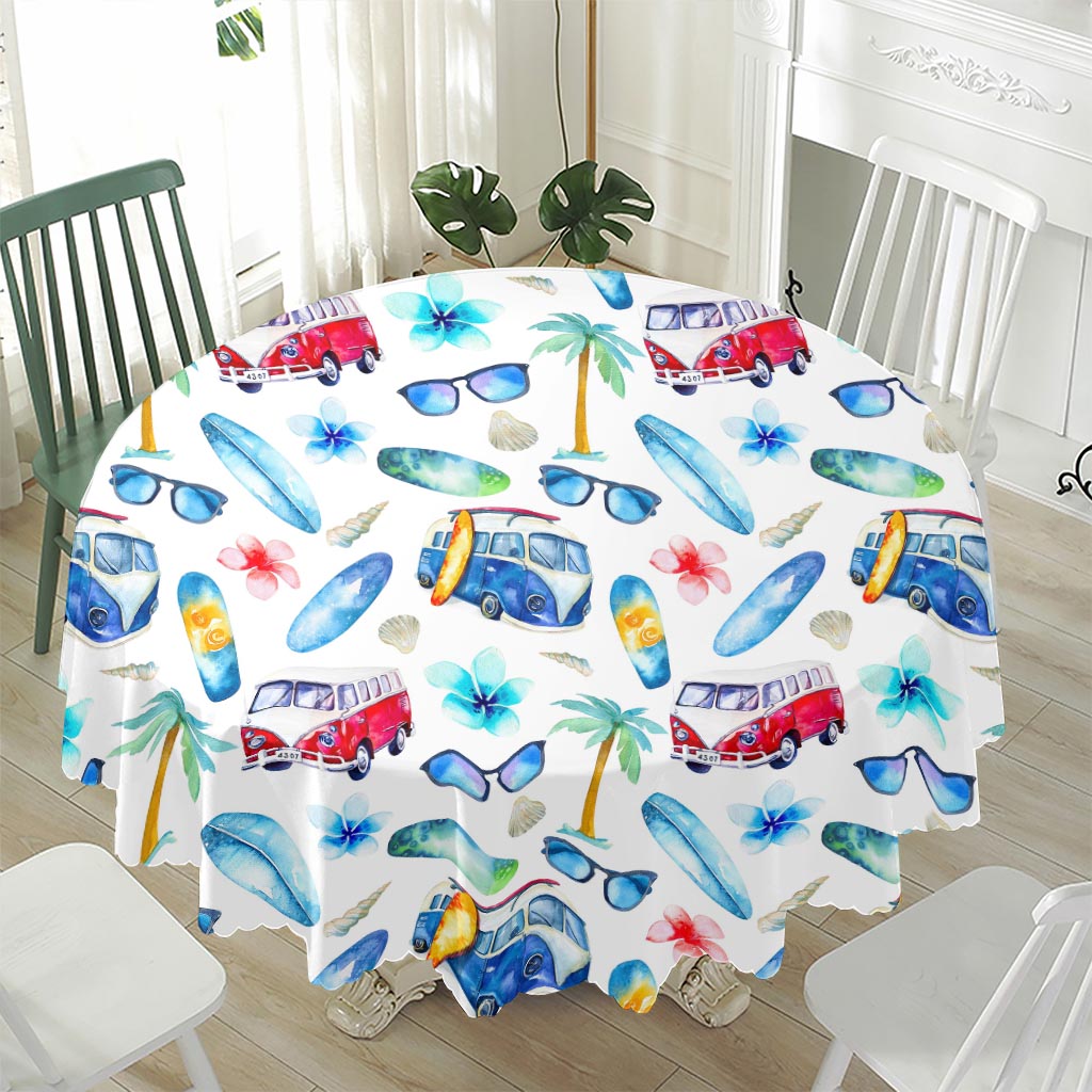 Watercolor Surfing Pattern Print Waterproof Round Tablecloth