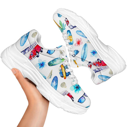 Watercolor Surfing Pattern Print White Chunky Shoes