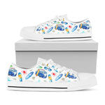 Watercolor Surfing Pattern Print White Low Top Sneakers