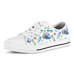 Watercolor Surfing Pattern Print White Low Top Sneakers