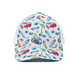 Watercolor Surfing Pattern Print White Mesh Trucker Cap