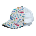 Watercolor Surfing Pattern Print White Mesh Trucker Cap