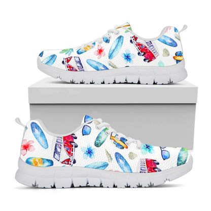 Watercolor Surfing Pattern Print White Running Shoes